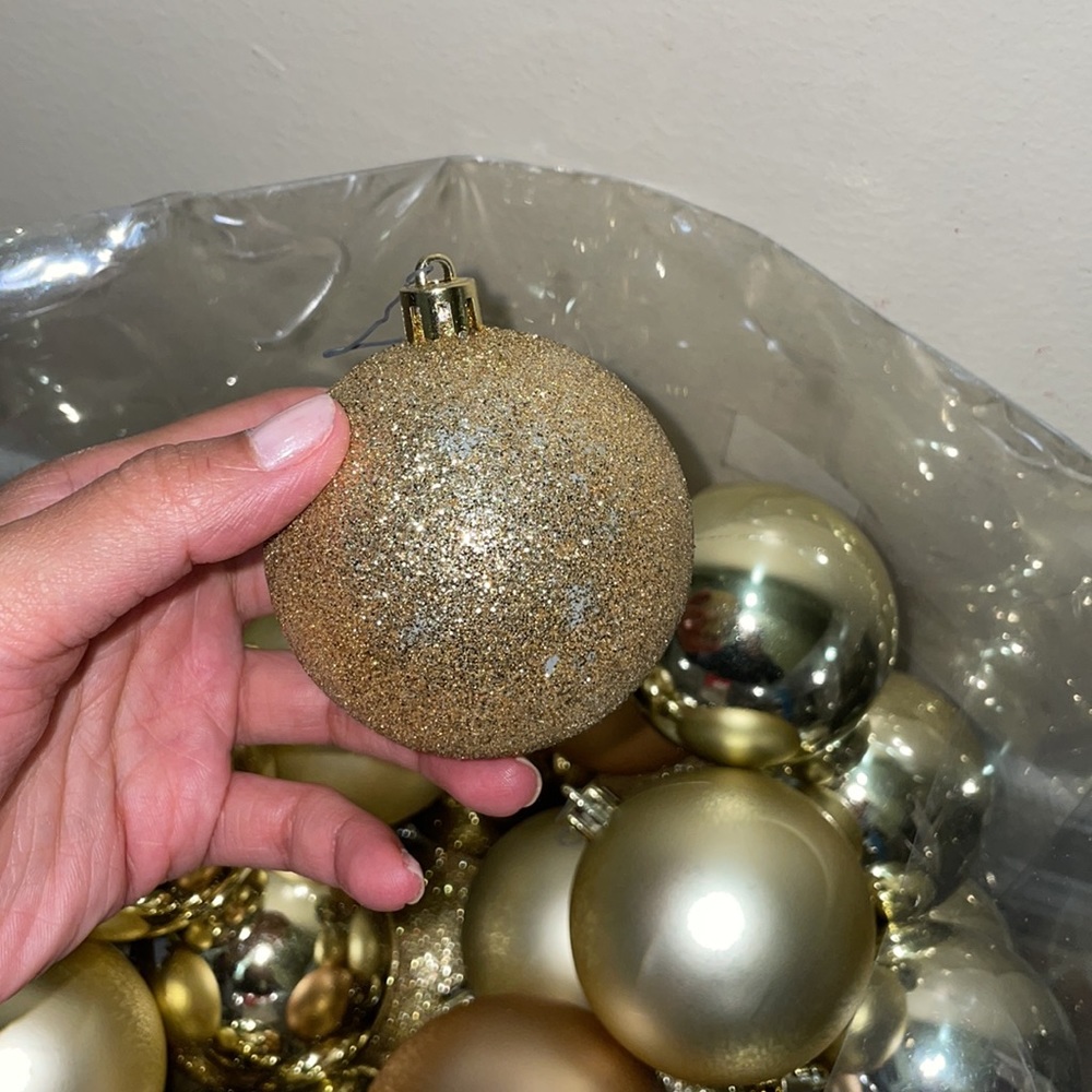 Gold sparkly Christmas tree ball ornaments